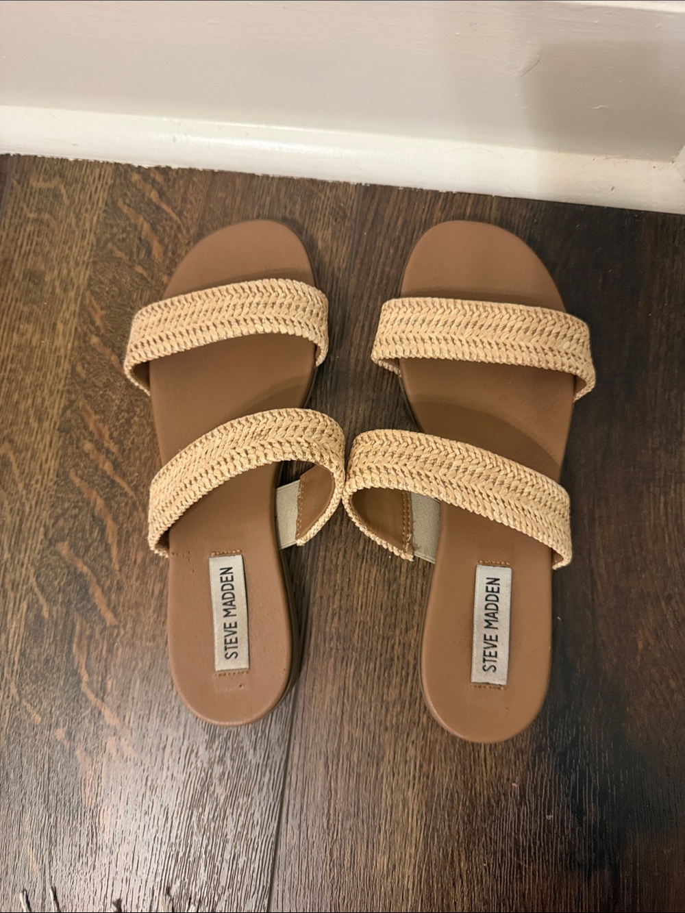 Steve Madden Tan Braided Double-Strap Slide Sandals